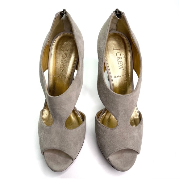 J. Crew Alecia Gray Suede Peep Toe Platform Pumps - Picture 2 of 11